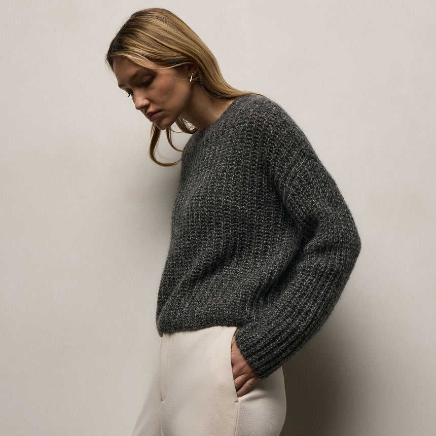 Cashmere Silk Marl Crew Neck in Black Mix | James Perse Los Angeles
