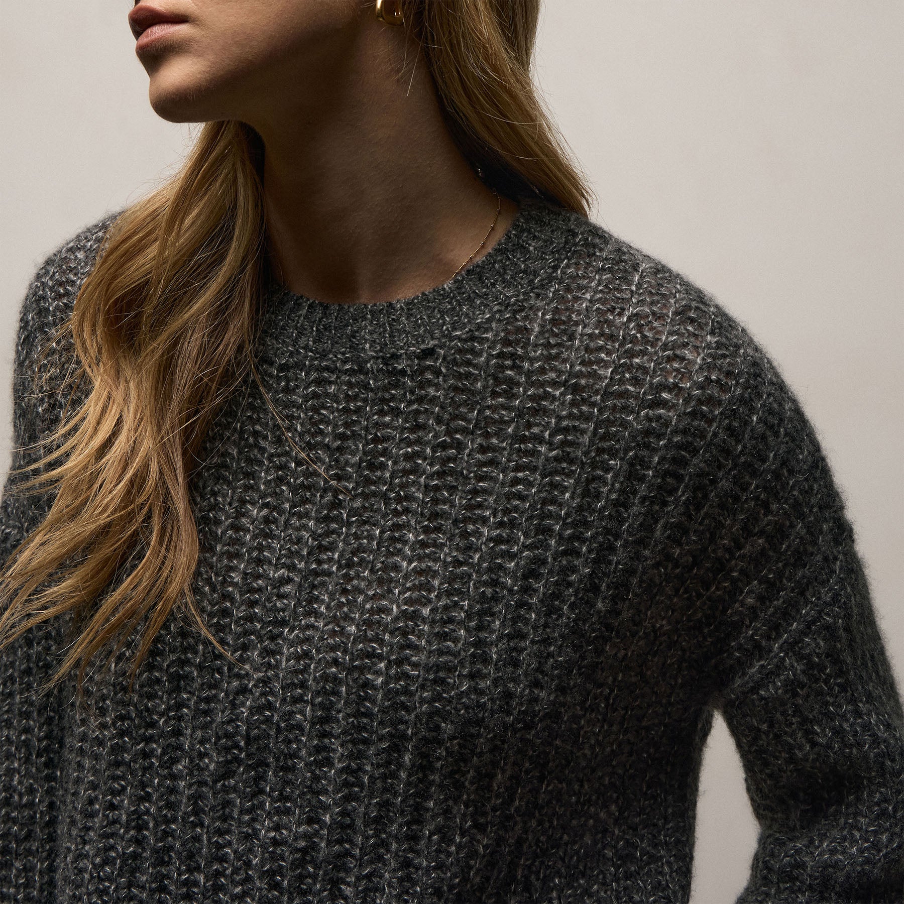 Marled Cashmere Silk Crew Sweater - Black Mix | James Perse Los