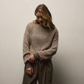 Marled Cashmere Silk Crew Sweater - Grout Mix