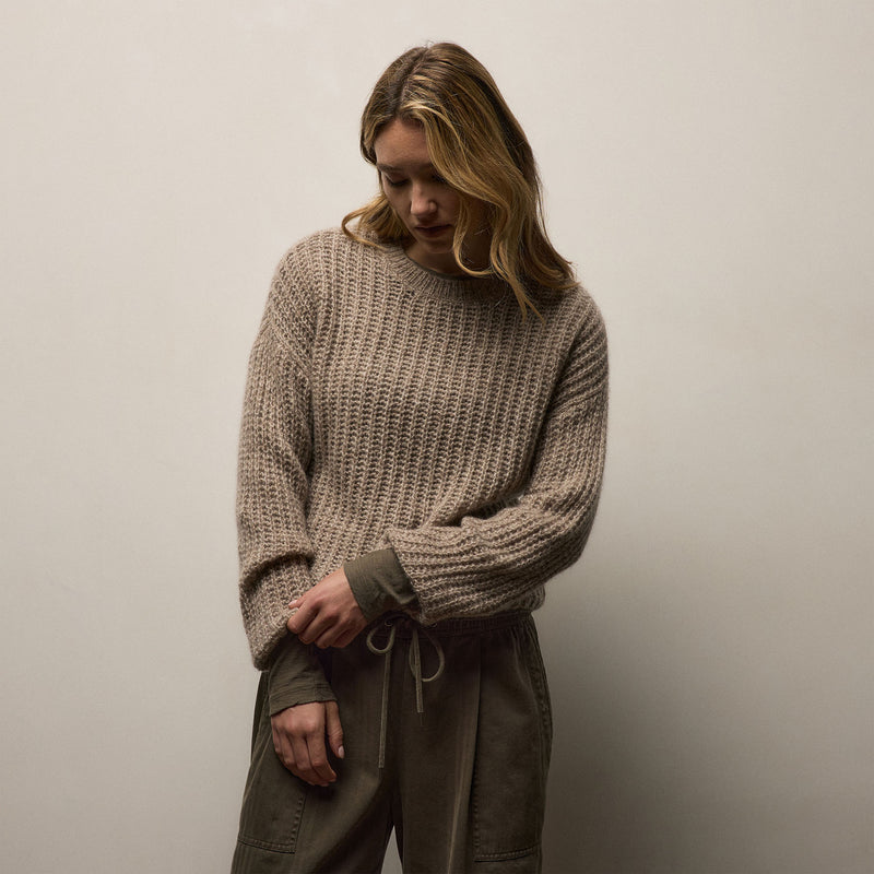 Marled Cashmere Silk Crew Sweater - Grout Mix