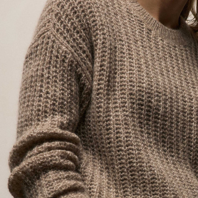 Cashmere Silk Marl Crew Neck in Grout Mix | James Perse Los Angeles