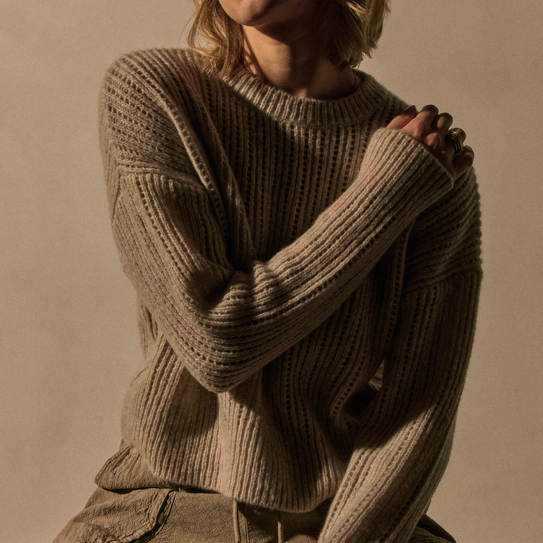 Open Stitch Crew Neck - Alabaster Mix | James Perse Los Angeles