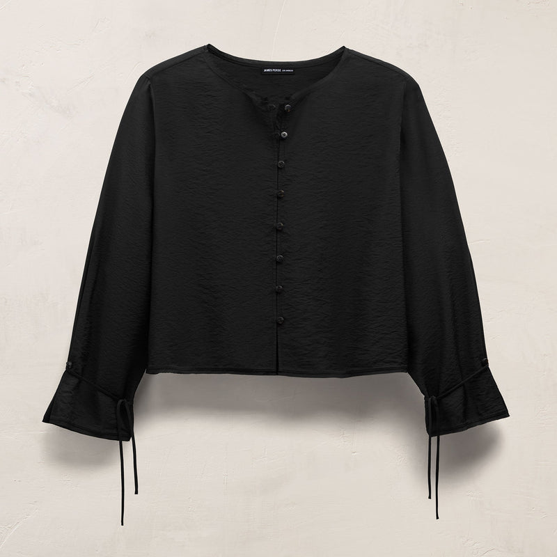 Modal Silk Blend Tie Up Blouse in Black | James Perse Los Angeles