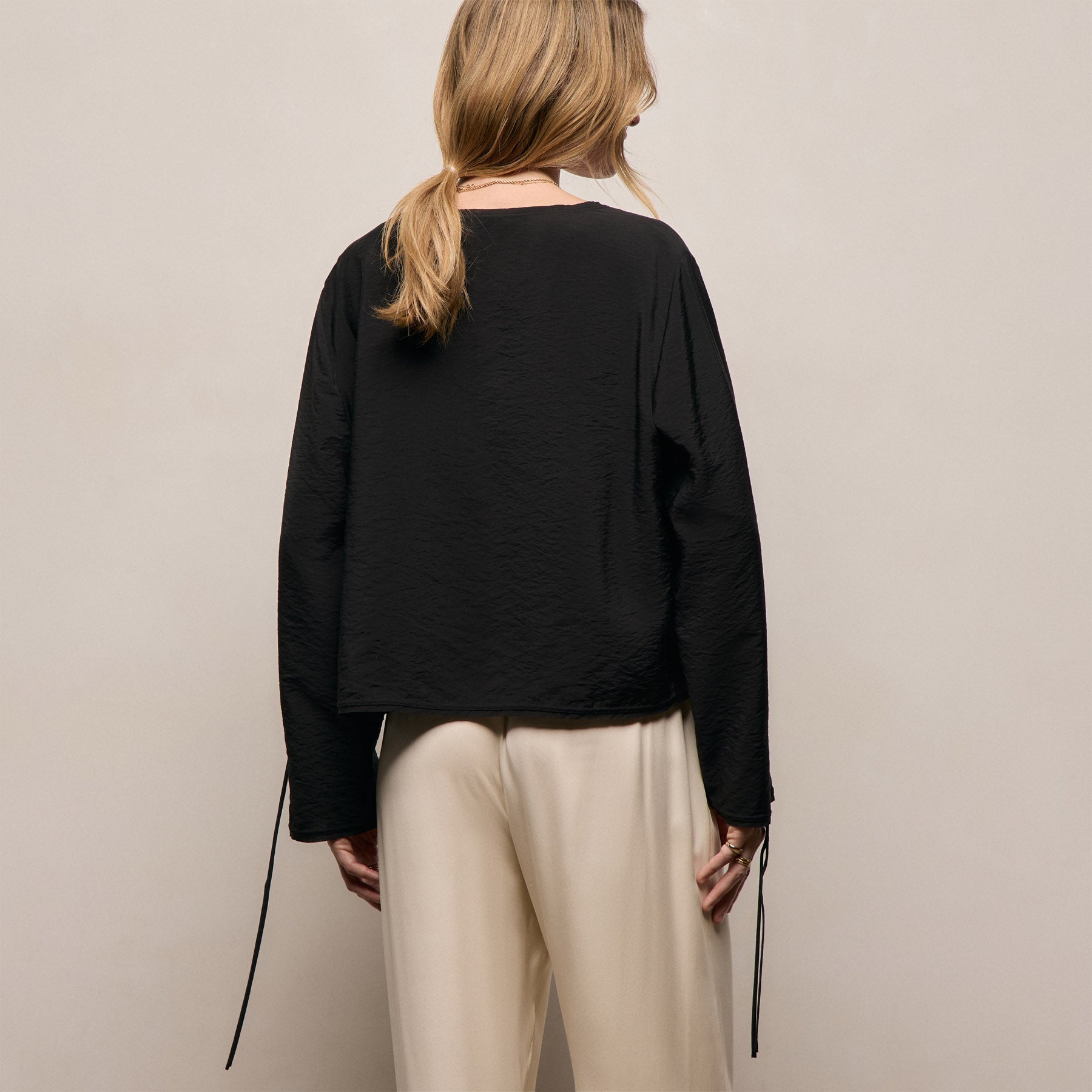 Silk Blend Tie Up Blouse in Black | James Perse Los Angeles