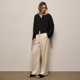 Silk Blend Tie Up Blouse in Black | James Perse Los Angeles
