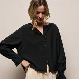 Silk Blend Tie Up Blouse in Black | James Perse Los Angeles