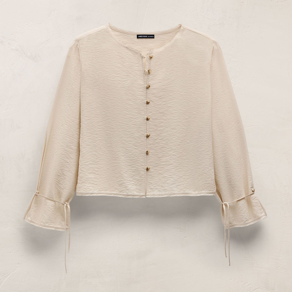 Modal Silk Blend Tie Up Blouse in Parchment | James Perse Los Angeles