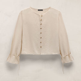Modal Silk Blend Tie Up Blouse in Parchment | James Perse Los Angeles