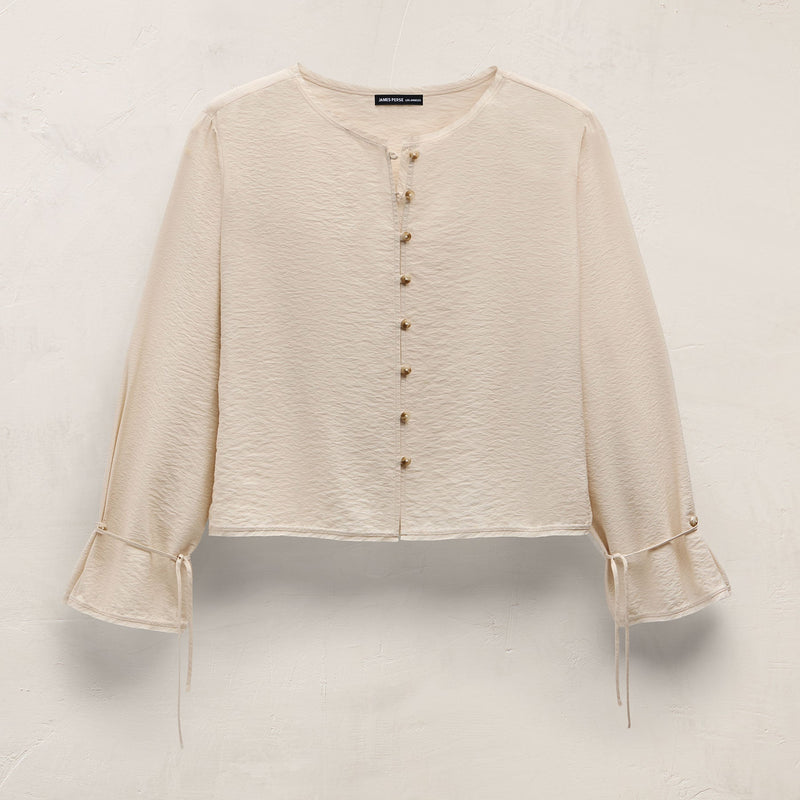 Modal Silk Blend Tie Up Blouse in Parchment | James Perse Los Angeles