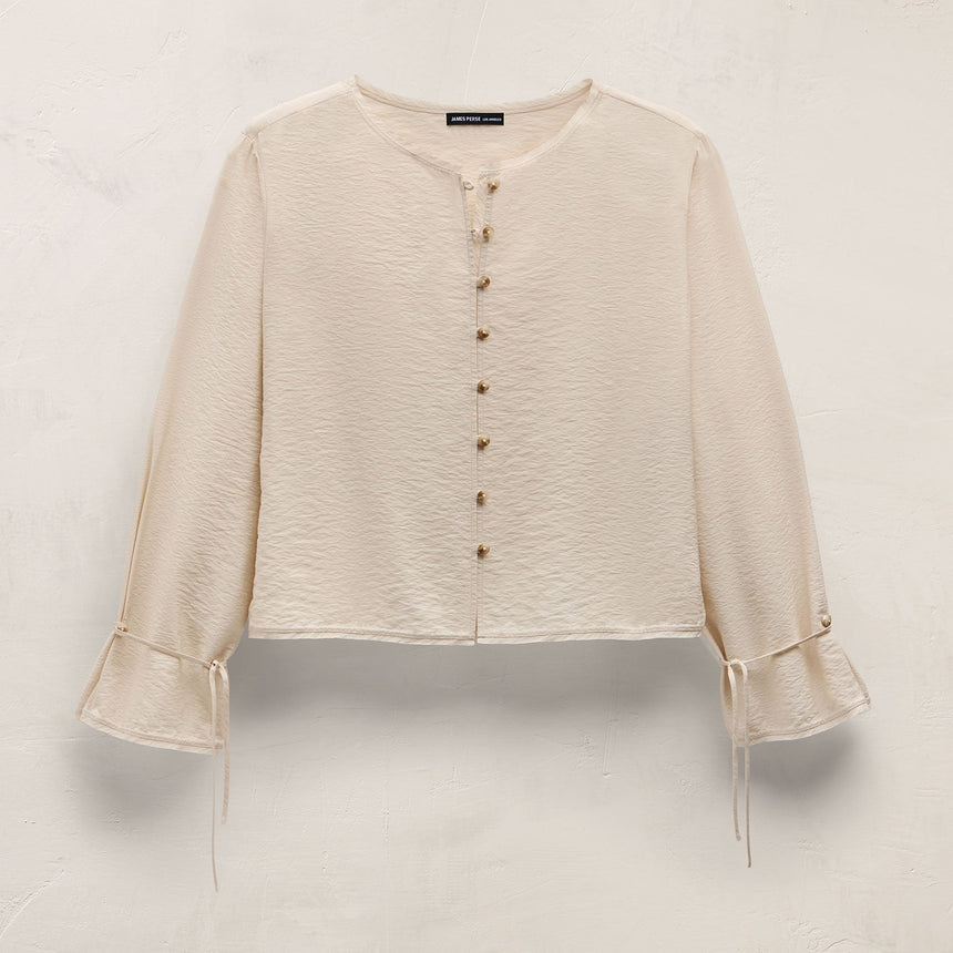 Modal Silk Blend Tie Up Blouse in Parchment | James Perse Los Angeles