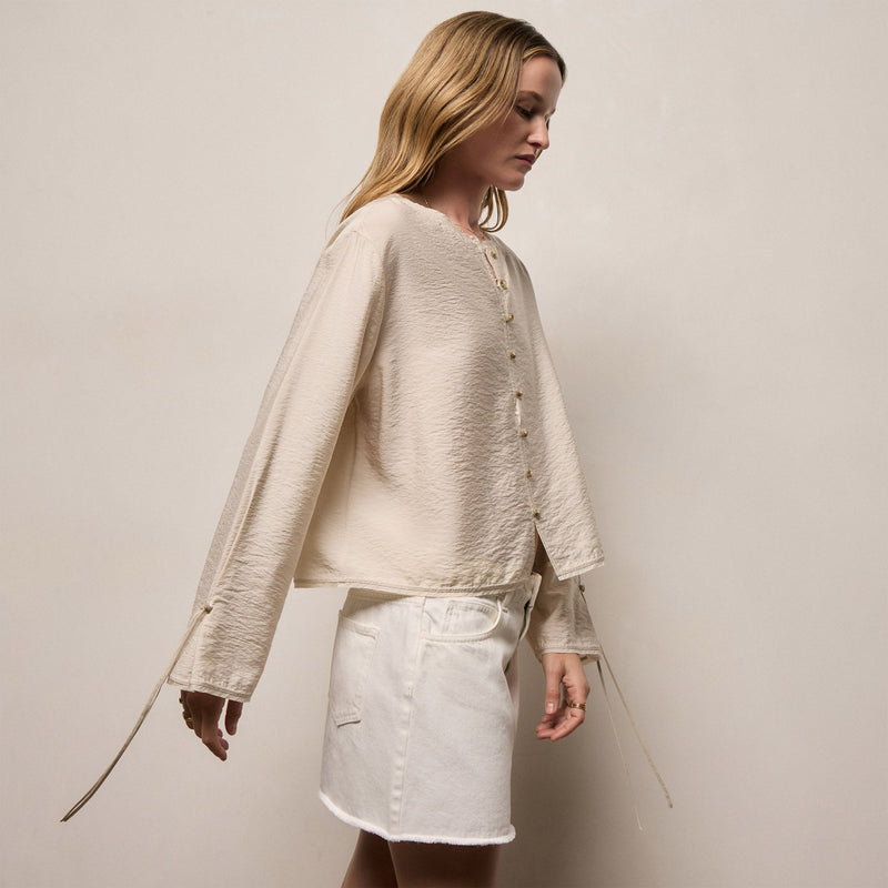 Silk Blend Tie Up Blouse in Parchment | James Perse Los Angeles