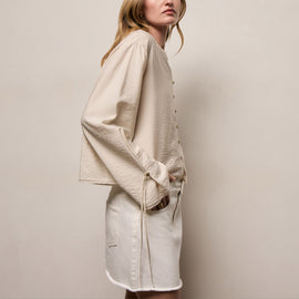 Silk Blend Tie Up Blouse in Parchment | James Perse Los Angeles
