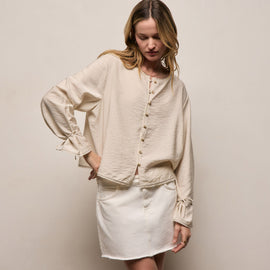 Silk Blend Tie Up Blouse in Parchment | James Perse Los Angeles