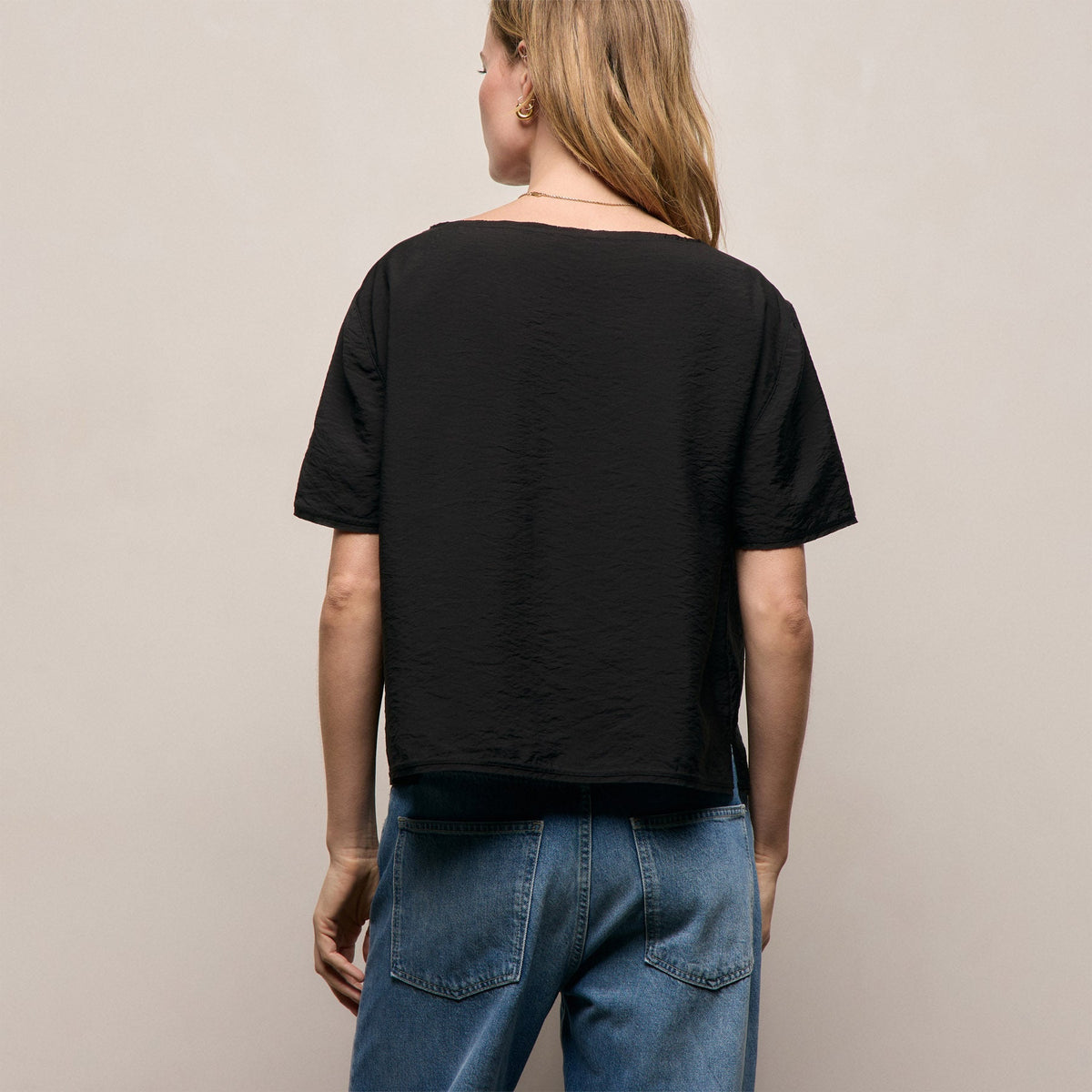 Modal Silk Blend Drop Shoulder Blouse in Black | James Perse Los Angeles