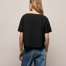 Modal Silk Blend Drop Shoulder Blouse in Black | James Perse Los Angeles