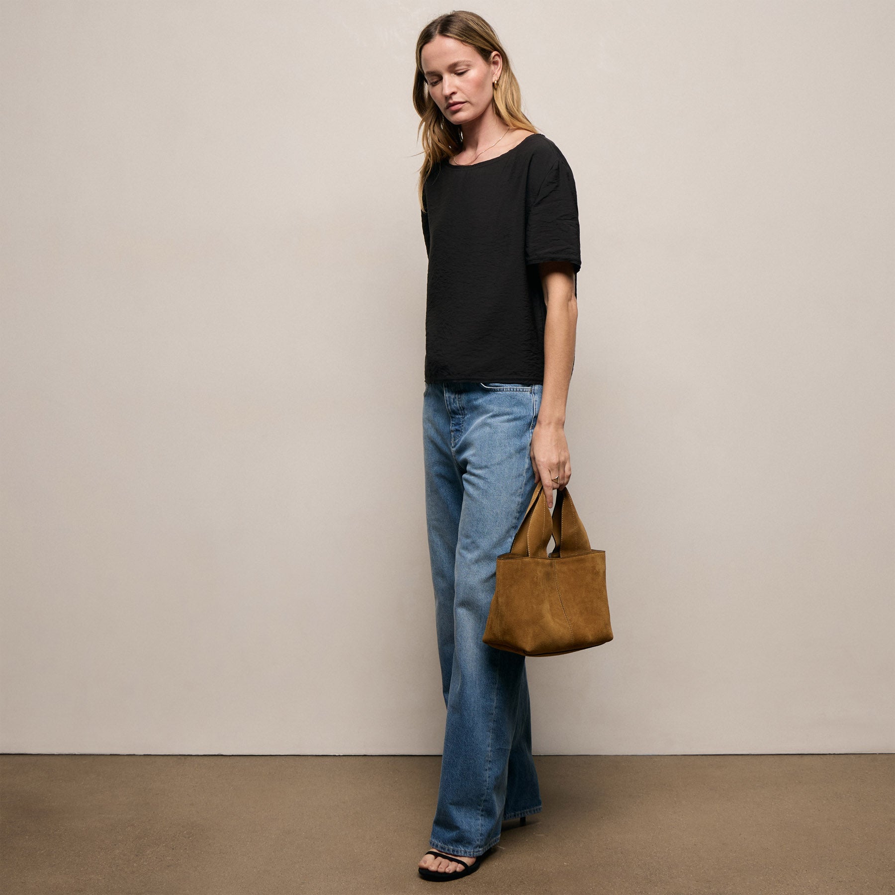 Modal Silk Blend Drop Shoulder Blouse in Black | James Perse Los Angeles
