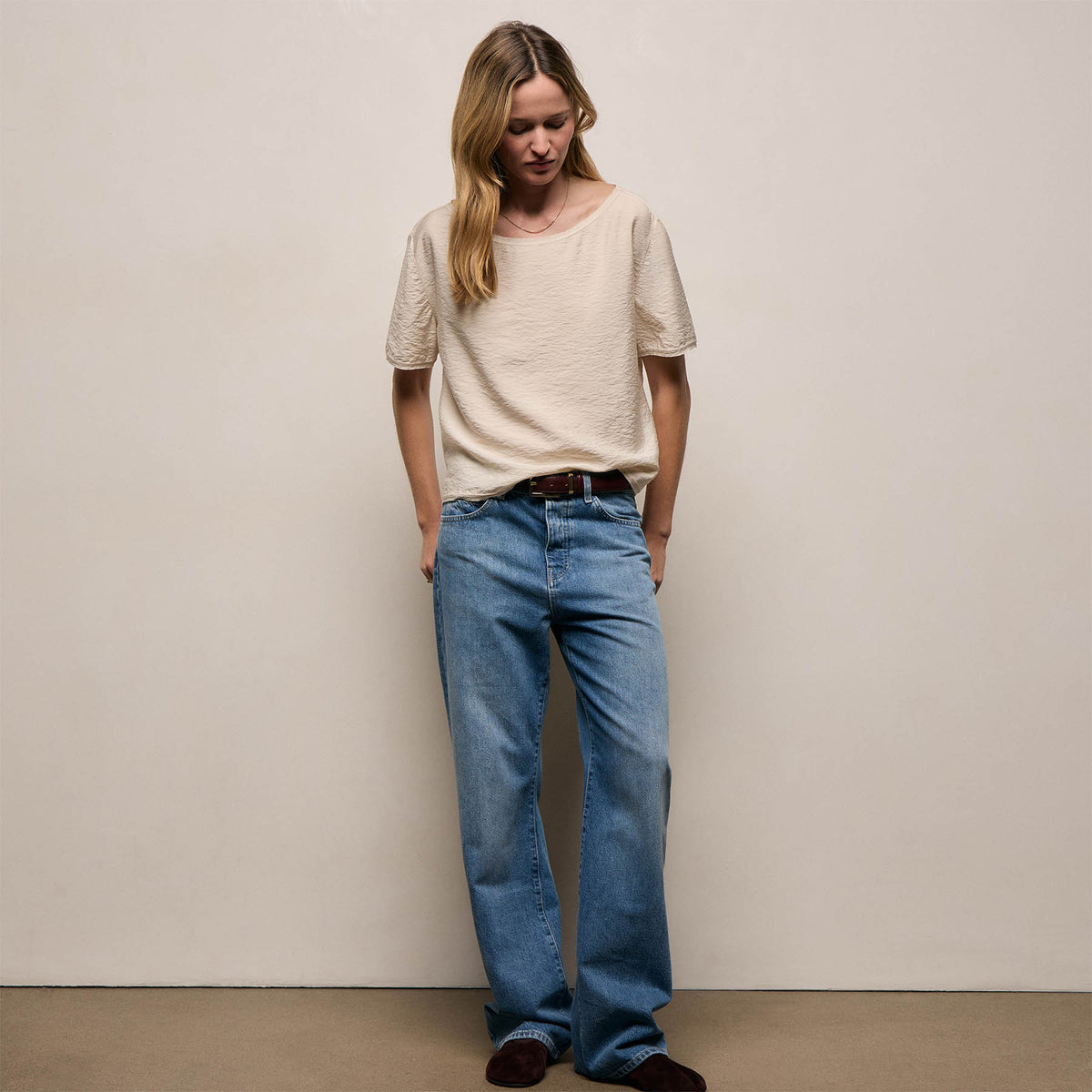 Silk Blend Drop Shoulder Blouse in Parchment | James Perse Los Angeles