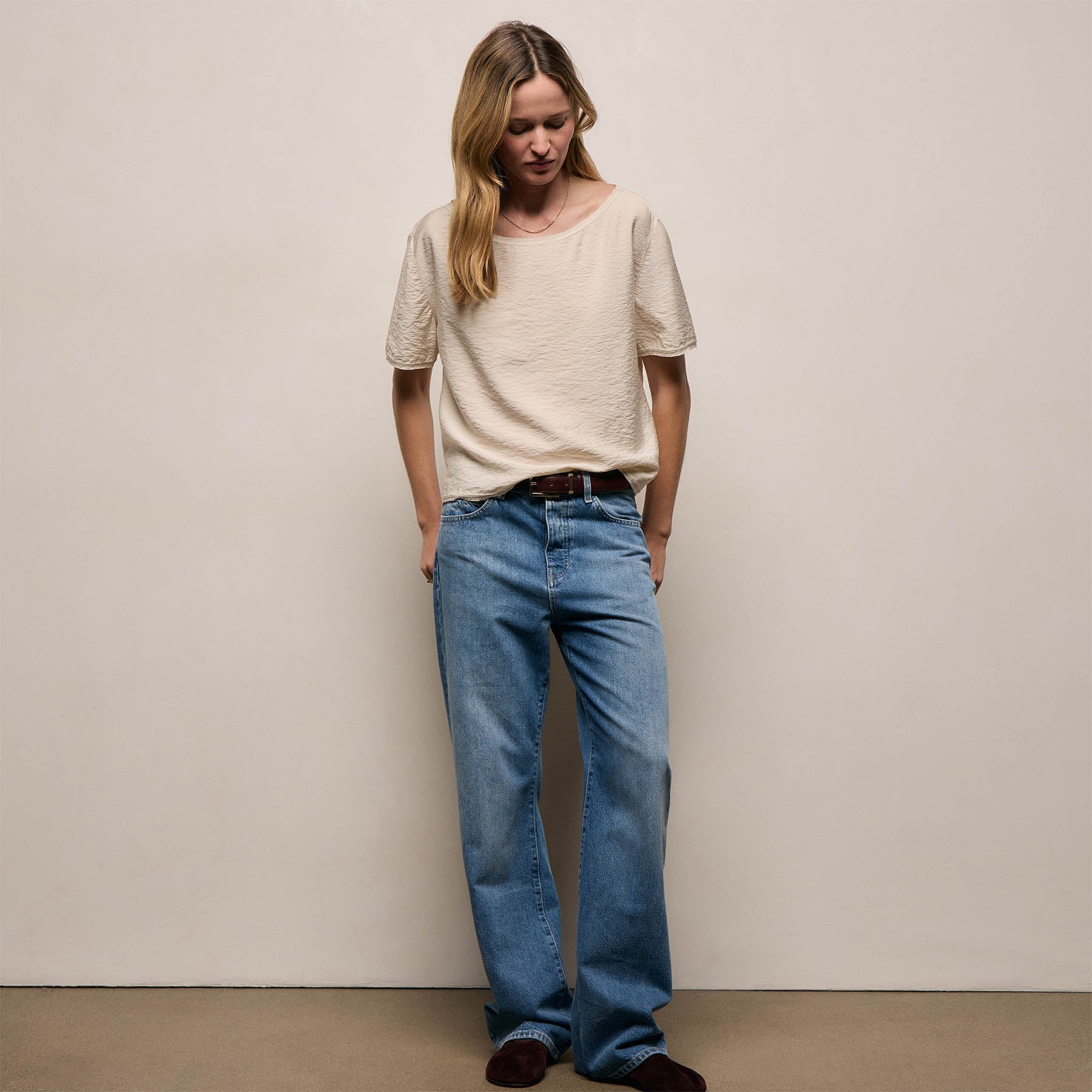 Silk Blend Drop Shoulder Blouse in Parchment | James Perse Los Angeles