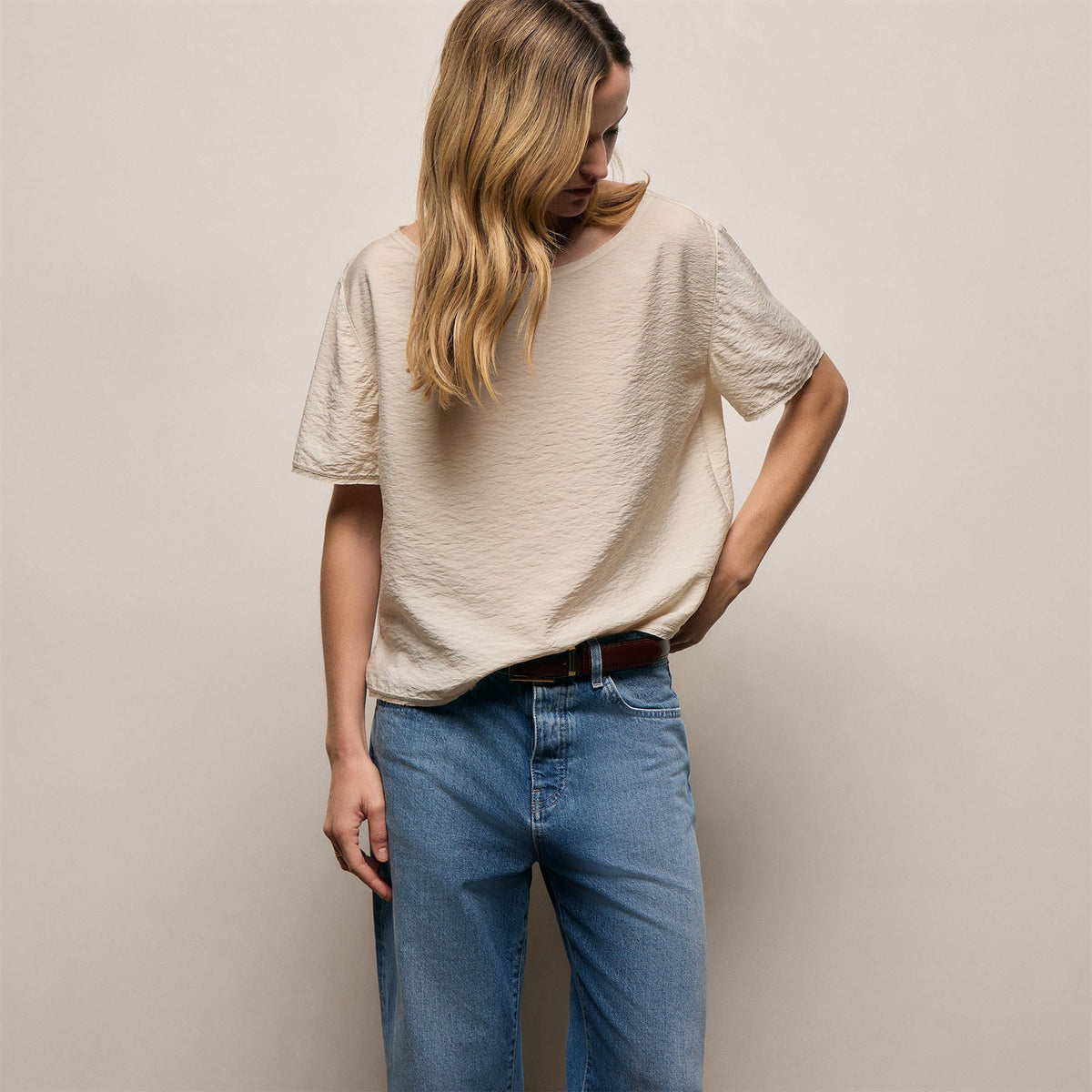 Silk Blend Drop Shoulder Blouse in Parchment | James Perse Los Angeles