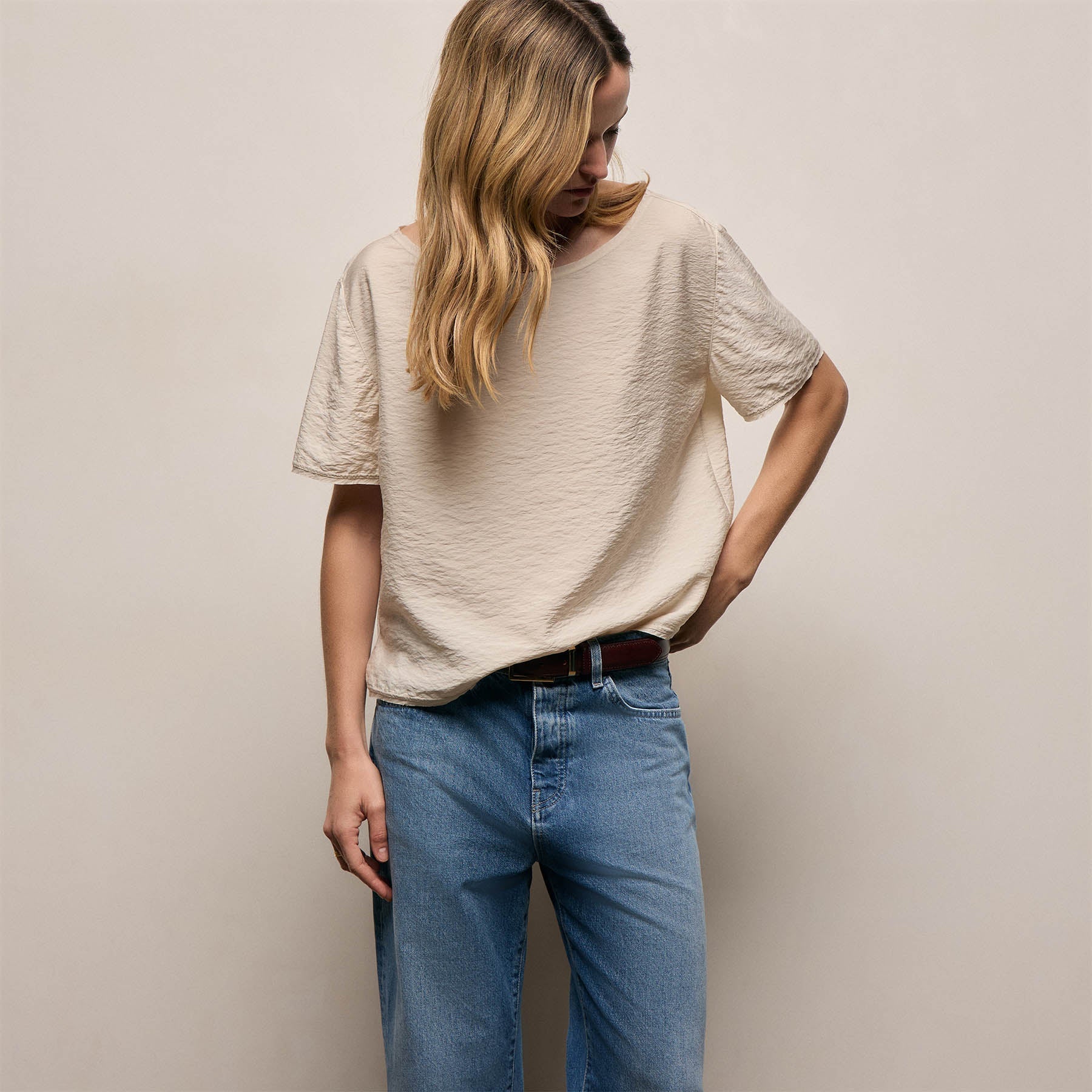 Silk Blend Drop Shoulder Blouse in Parchment | James Perse Los Angeles