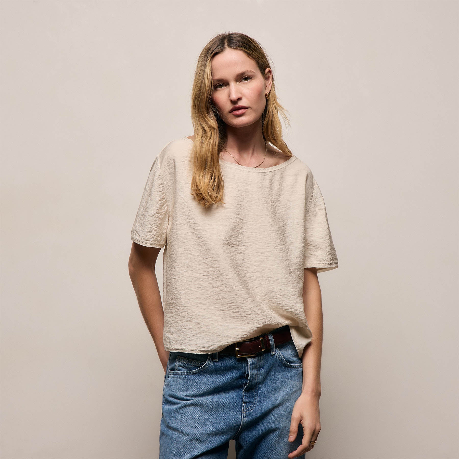Silk Blend Drop Shoulder Blouse in Parchment | James Perse Los Angeles