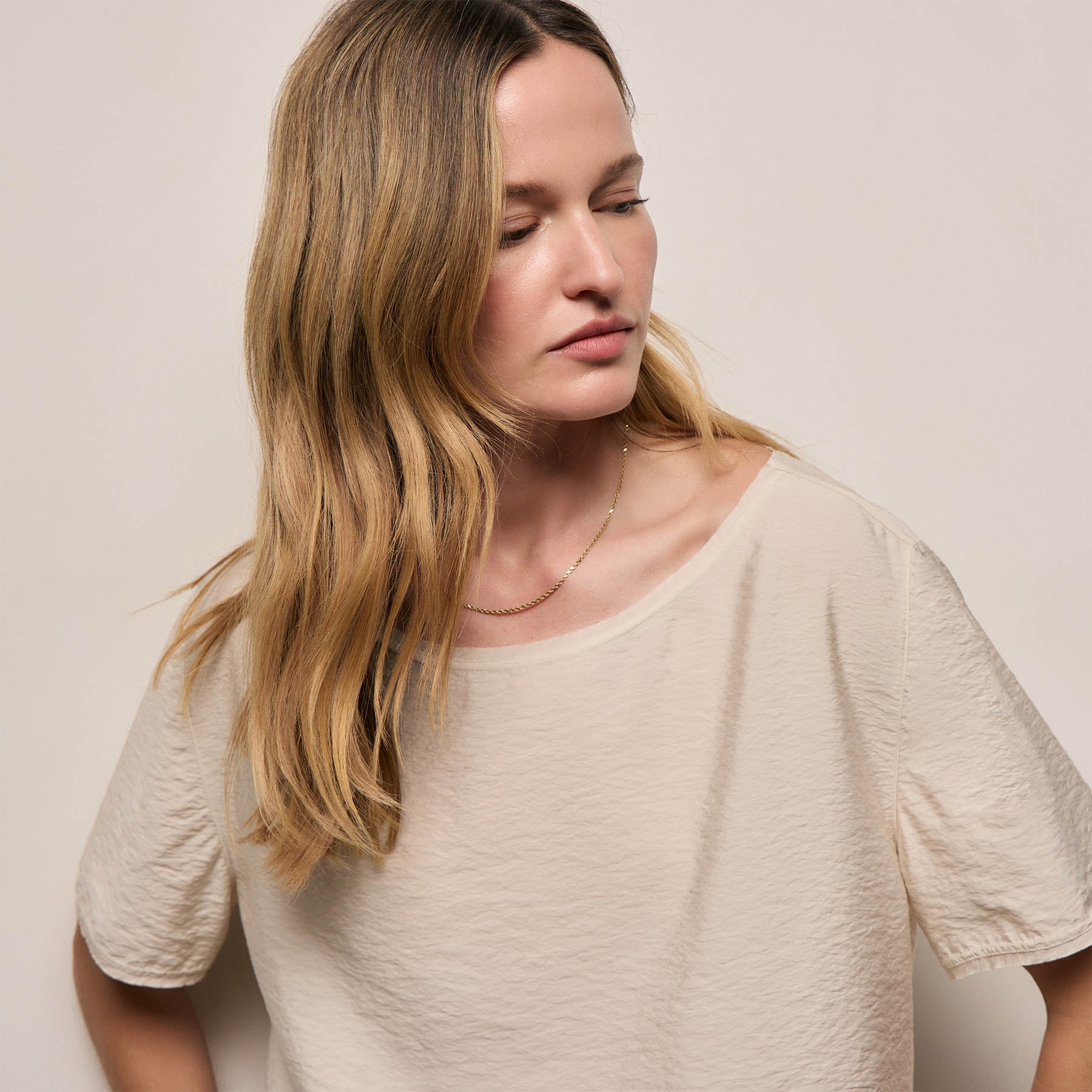 Silk Blend Drop Shoulder Blouse in Parchment | James Perse Los Angeles