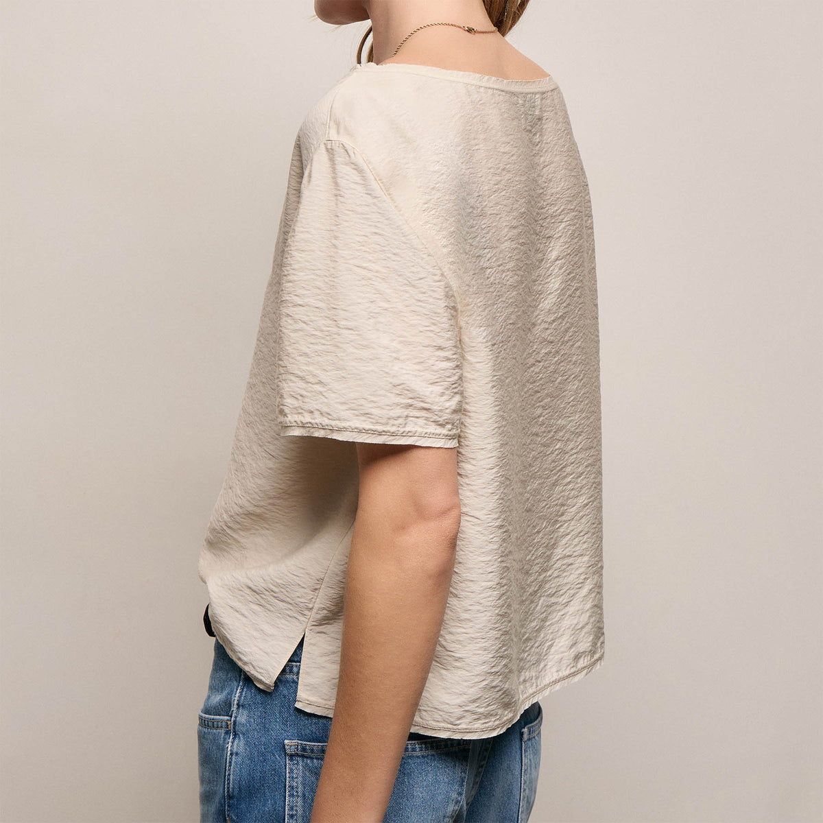 Silk Blend Drop Shoulder Blouse in Parchment | James Perse Los Angeles