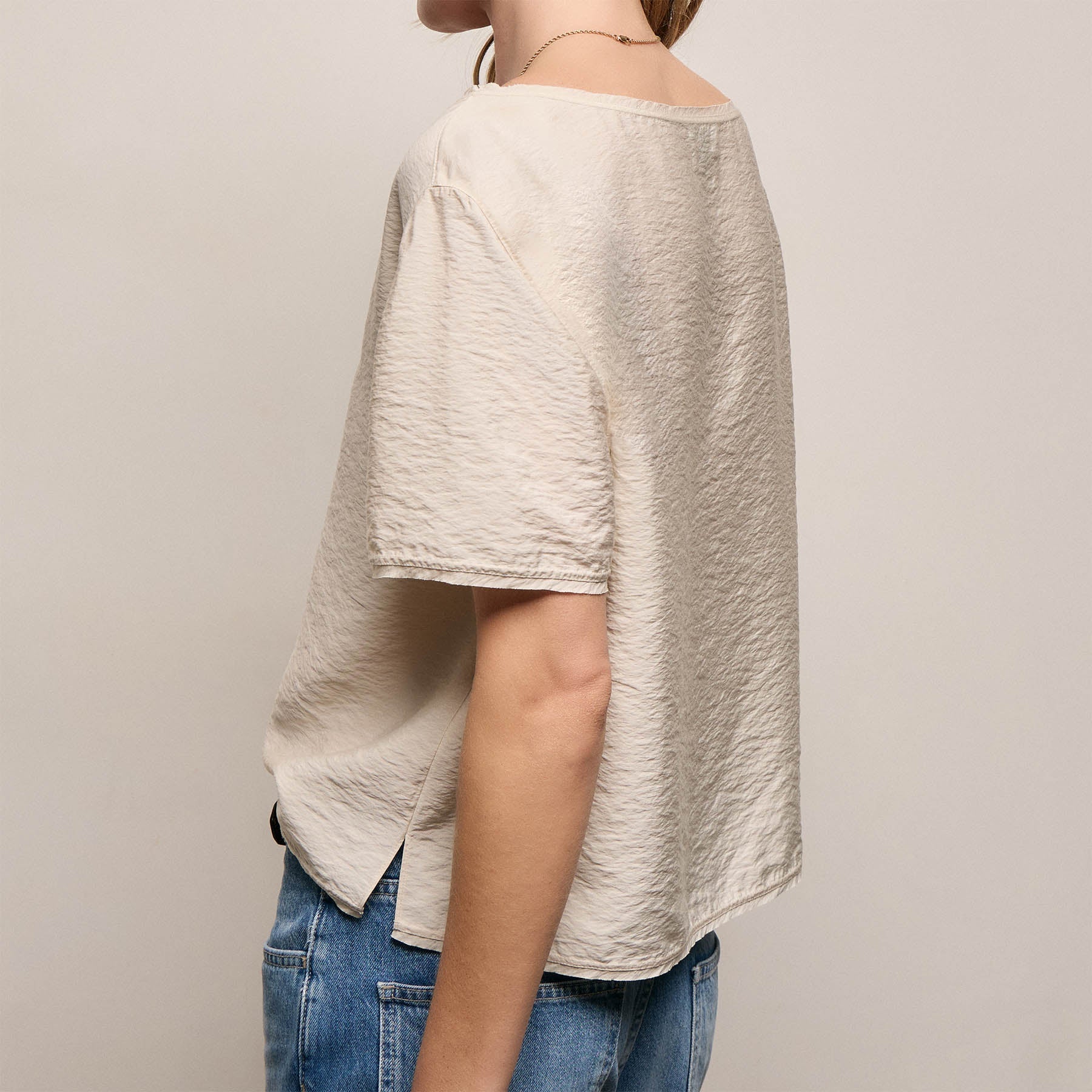 Silk Blend Drop Shoulder Blouse in Parchment | James Perse Los Angeles