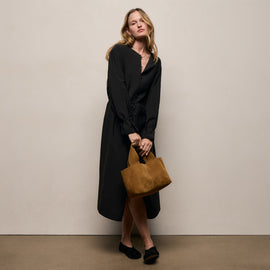 Silk Blend Tie Up Dress in Black | James Perse Los Angeles