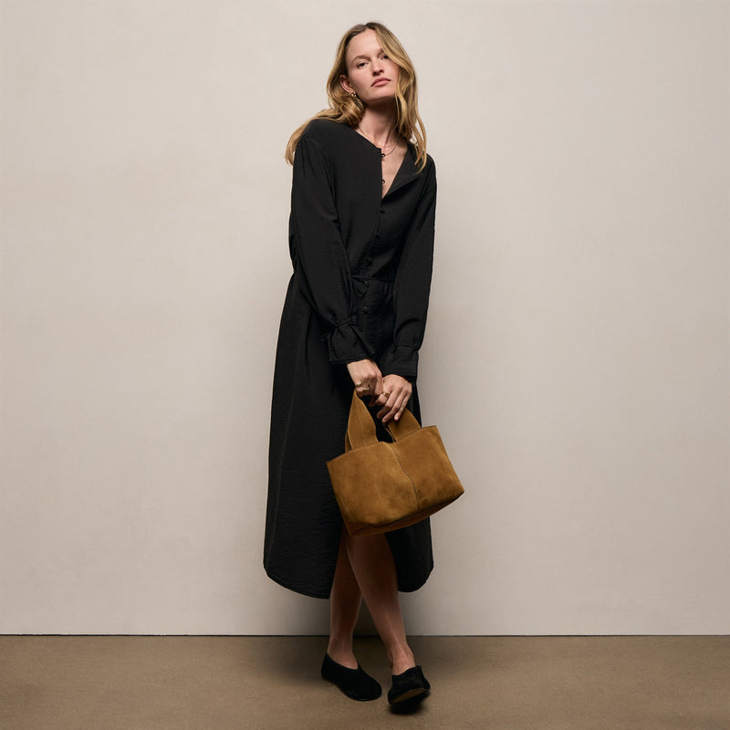 Silk Blend Tie Up Dress in Black | James Perse Los Angeles