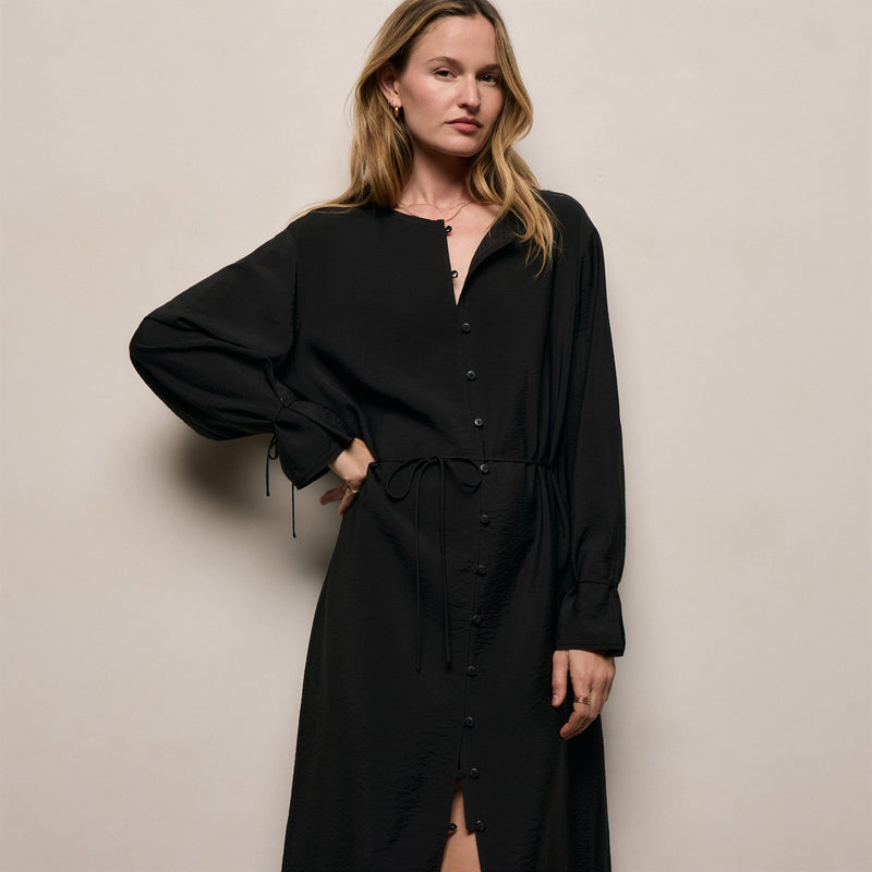 Silk Blend Tie Up Dress in Black | James Perse Los Angeles