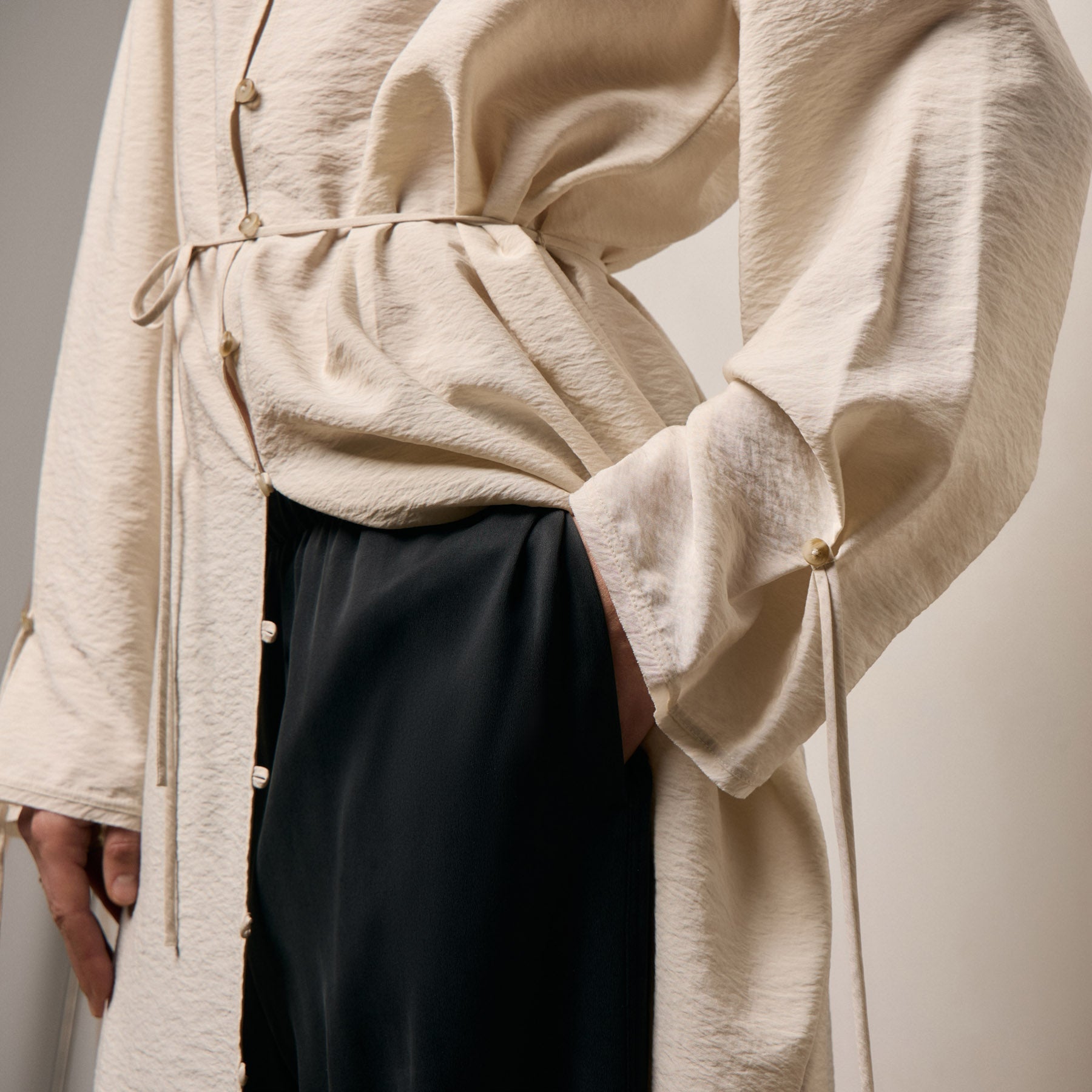Silk Blend Tie Up Dress in Parchment | James Perse Los Angeles