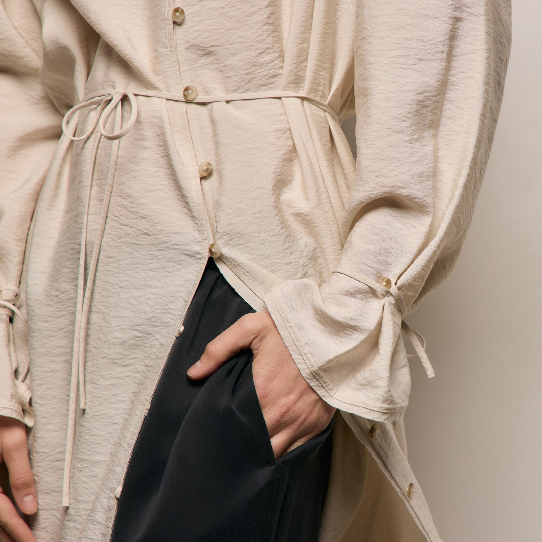 Silk Blend Tie Up Dress in Parchment | James Perse Los Angeles