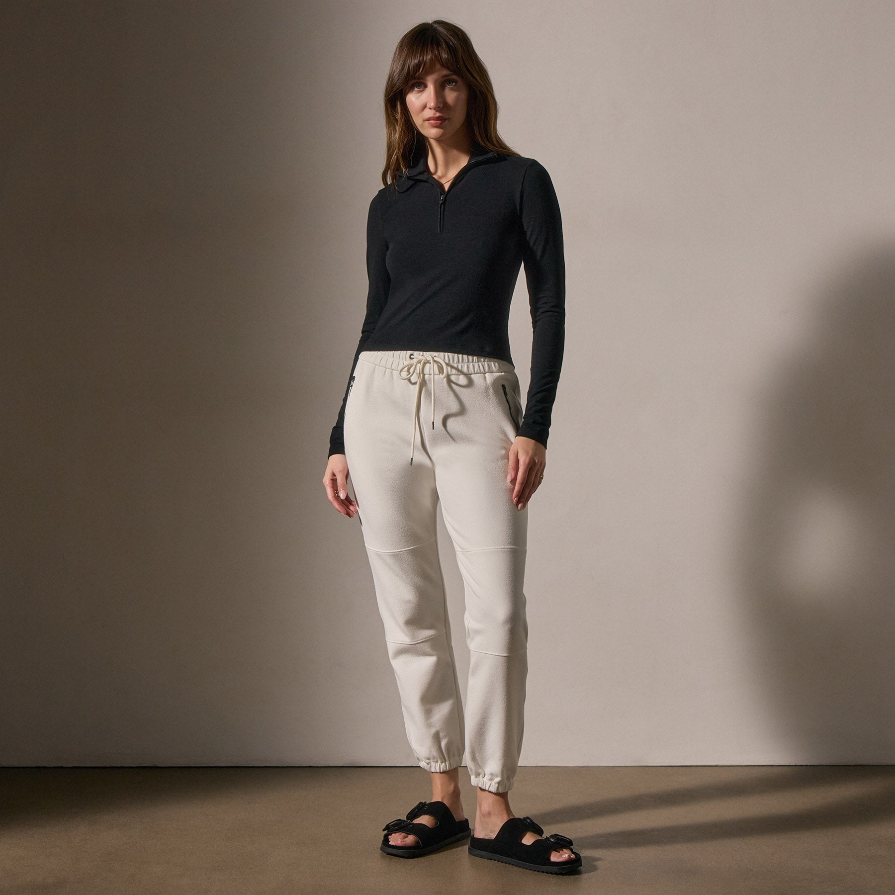 Cropped Long Sleeve Half Zip - Black | James Perse Los Angeles
