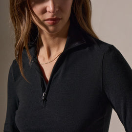 Cropped Long Sleeve Half Zip in Black | James Perse Los Angeles