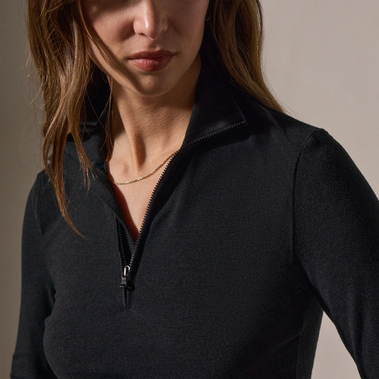 Cropped Long Sleeve Half Zip in Black | James Perse Los Angeles