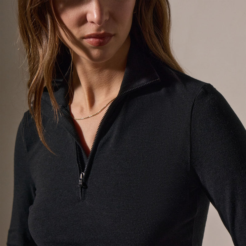 Cropped Long Sleeve Half Zip in Black | James Perse Los Angeles