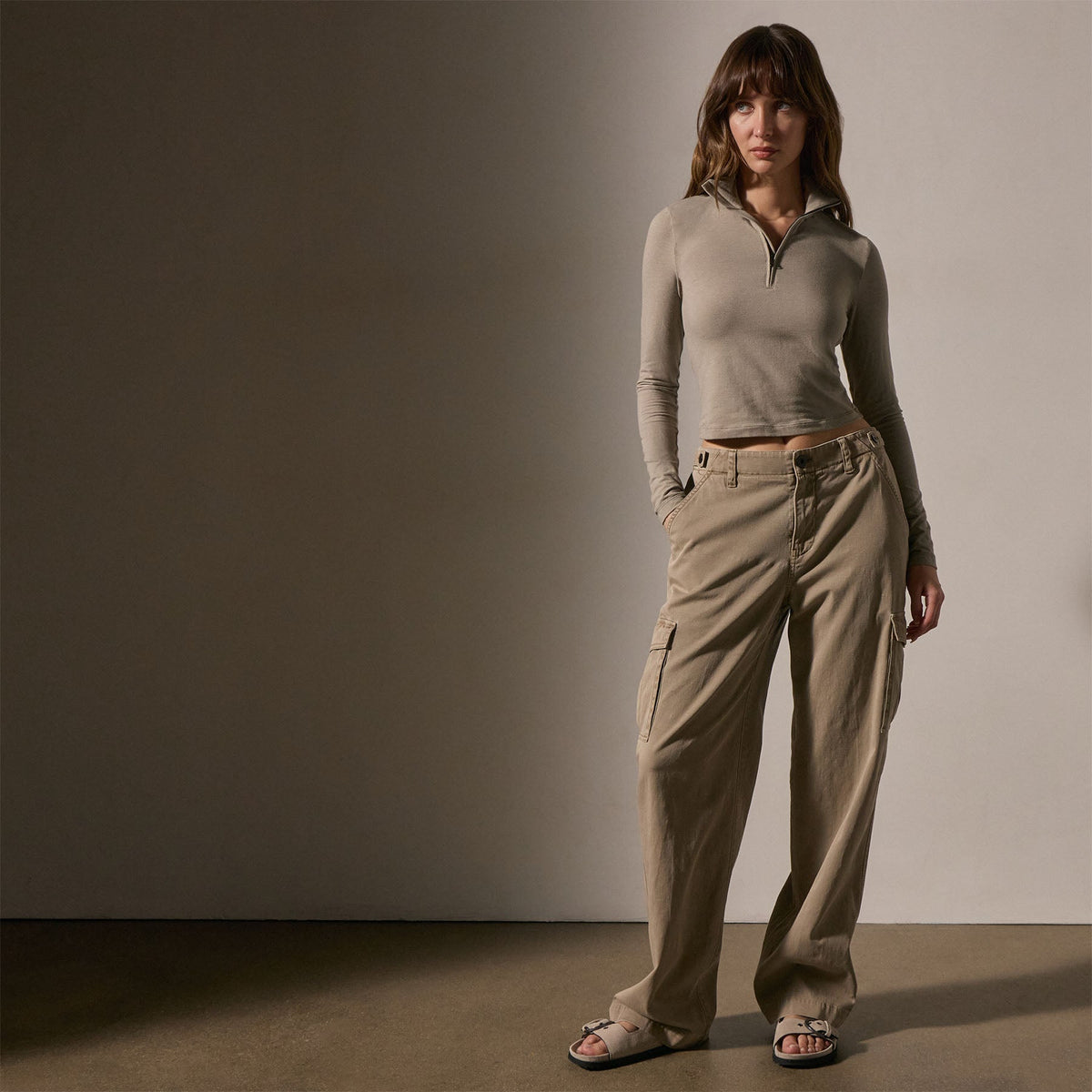 Cropped Long Sleeve Half Zip in Overcast | James Perse Los Angeles