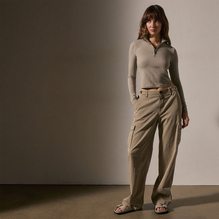 Cropped Long Sleeve Half Zip in Overcast | James Perse Los Angeles