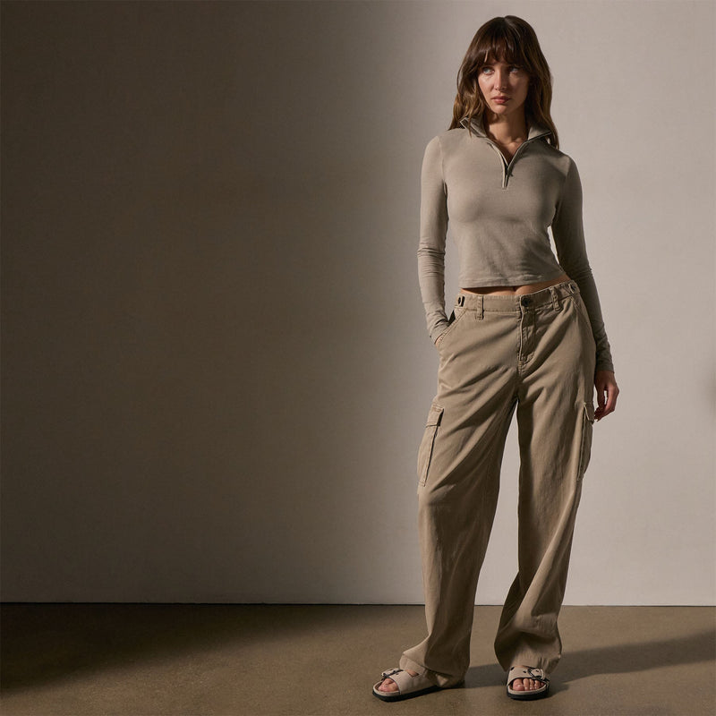 Cropped Long Sleeve Half Zip in Overcast | James Perse Los Angeles