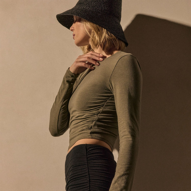 Cotton Blend Jersey Ruched Top in Birch | James Perse Los Angeles