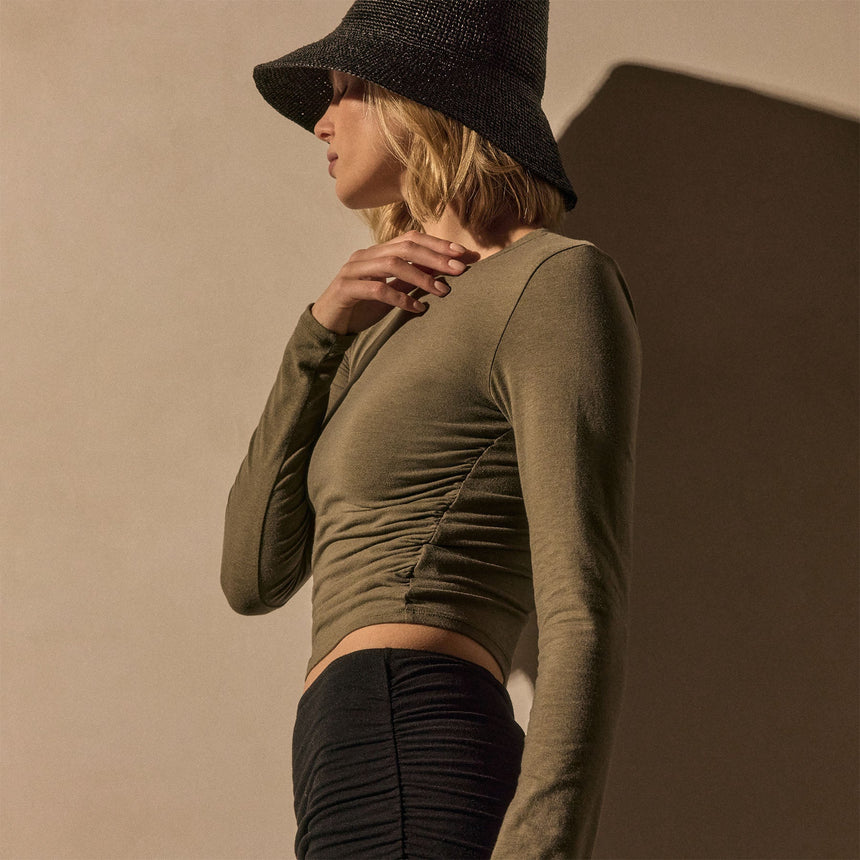 Cotton Blend Jersey Ruched Top in Birch | James Perse Los Angeles