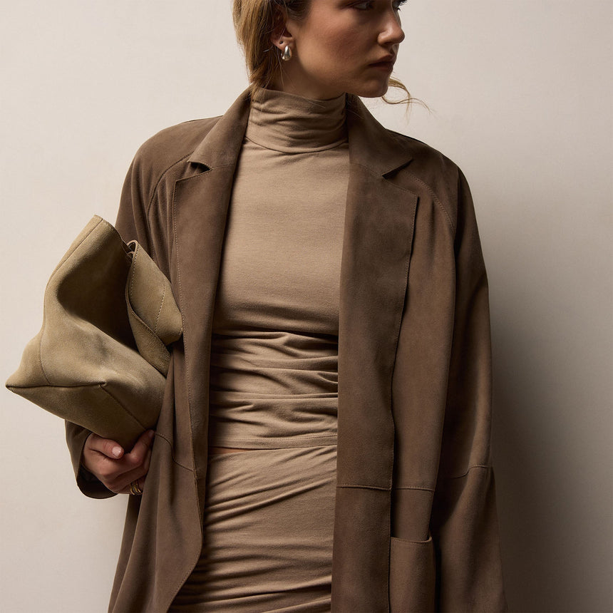 Strech Melange Jersey Turtleneck in Coffee | James Perse Los Angeles