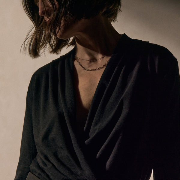 Melange Jersey Drape Front Top in Black | James Perse Los Angeles