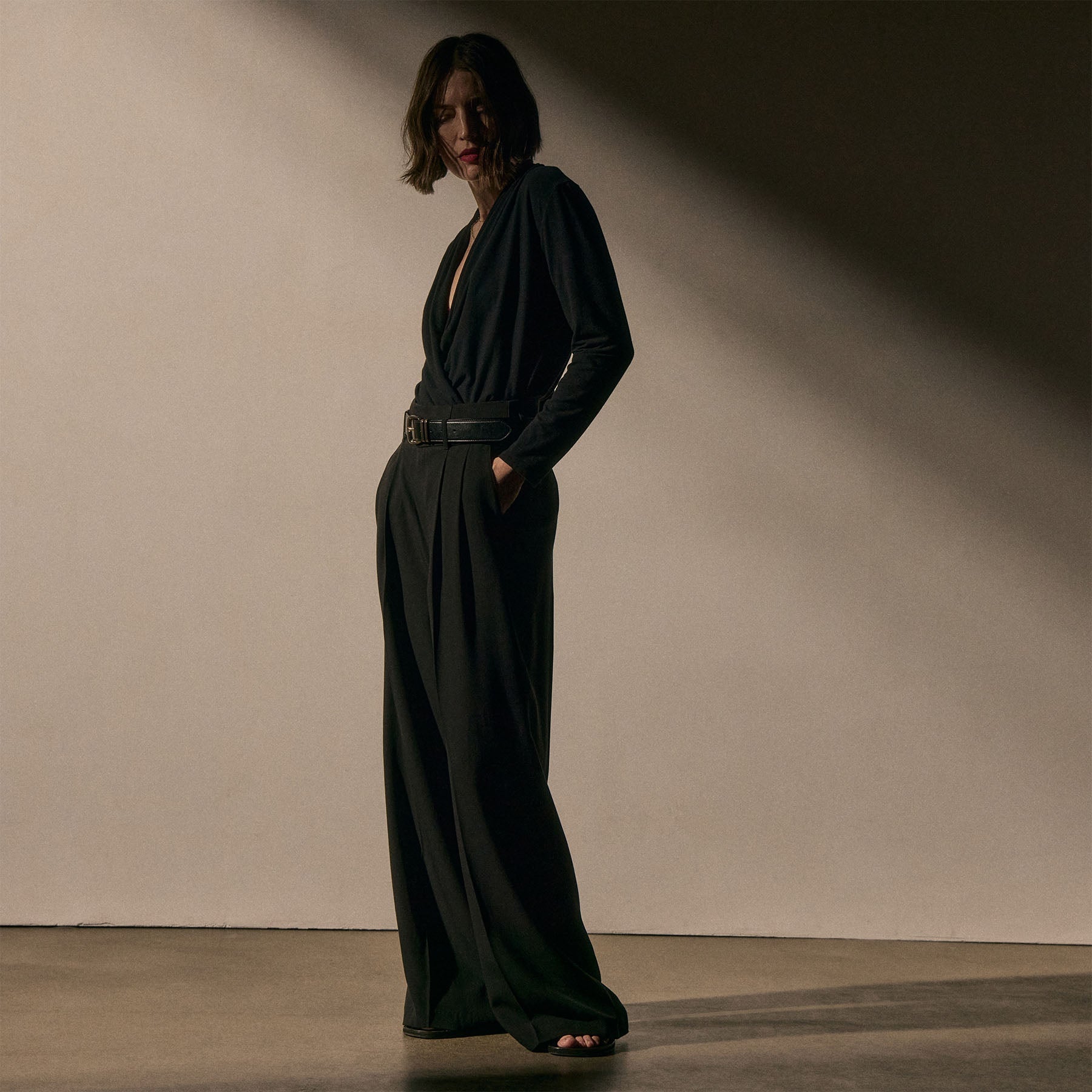 Melange Jersey Drape Front Top - Black | James Perse Los Angeles