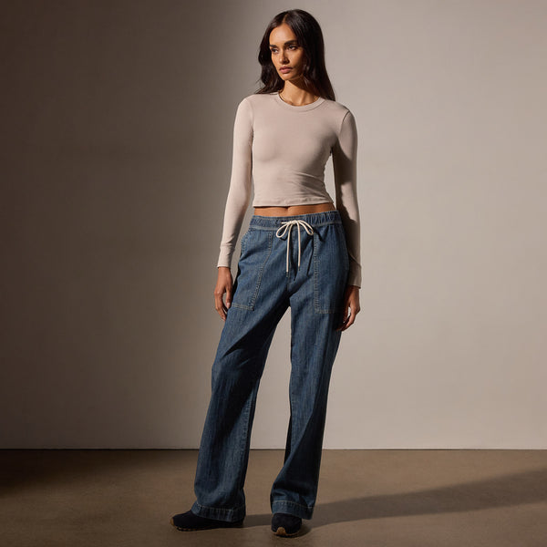 Long Sleeve Cropped Tee in Nude | James Perse Los Angeles