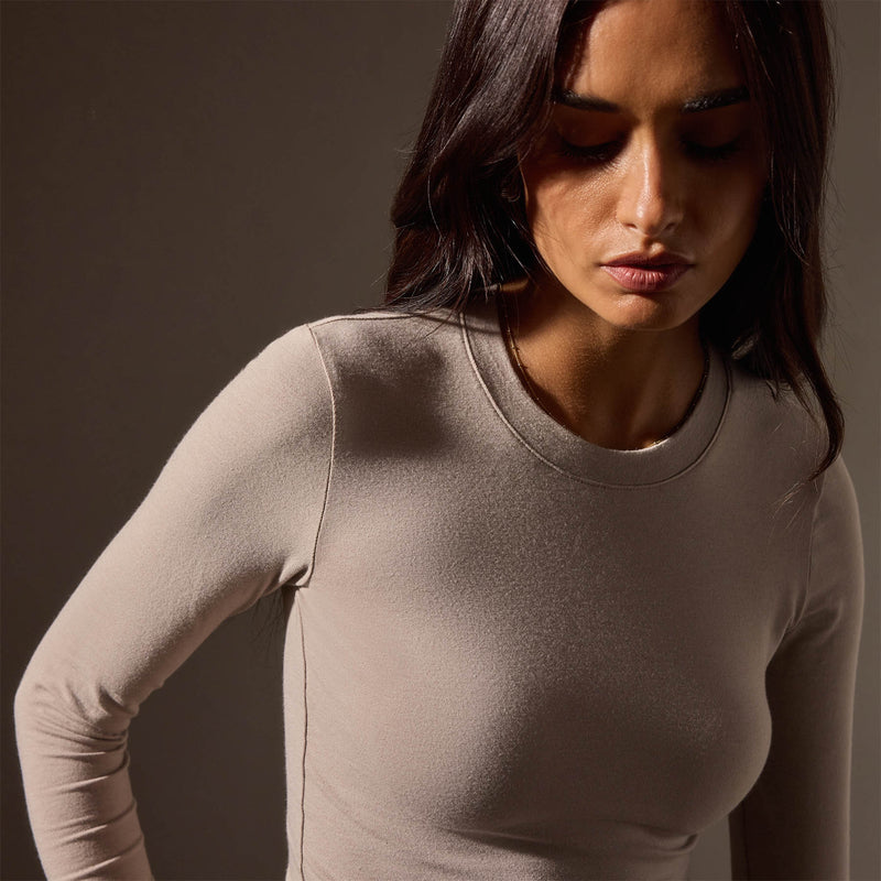 Long Sleeve Cropped Tee in Nude | James Perse Los Angeles