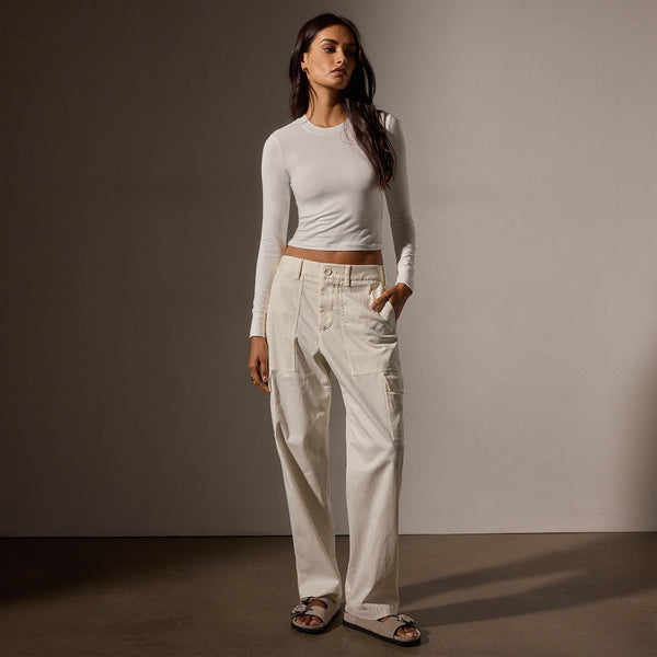Long Sleeve Cropped Tee in White | James Perse Los Angeles