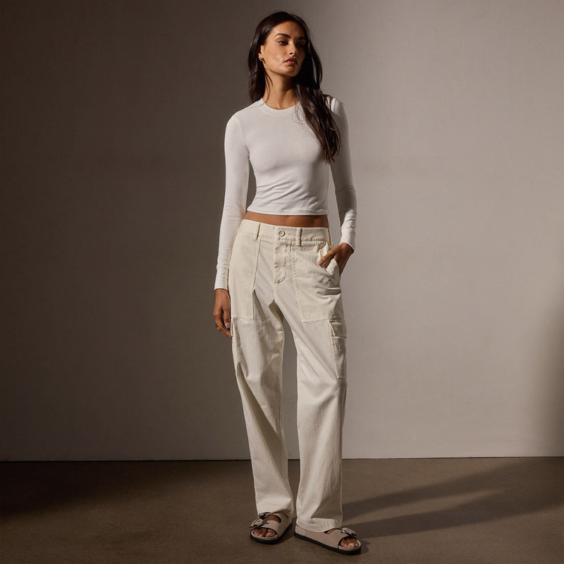 Long Sleeve Cropped Tee in White | James Perse Los Angeles