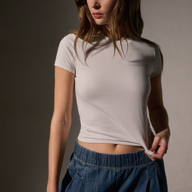 Short Sleeve Cropped Tee in Light Mist | James Perse Los Angeles